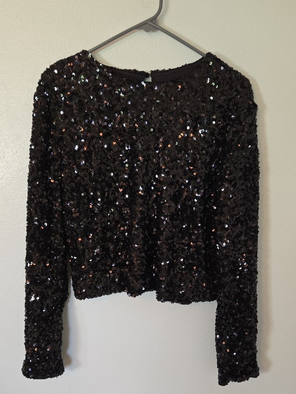Aqua | Black Sequin Long Sleeve Top Size Large